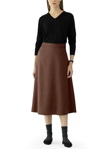 REORIA Damen Baumwolle Midi Rock Elegant Volltonfarben Röcke Dicker Ausgestellter Rock Kaffee XL von REORIA