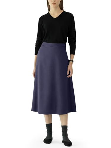 REORIA Damen Baumwolle Midi Rock Elegant Volltonfarben Röcke Dicker Ausgestellter Rock Marineblau M von REORIA
