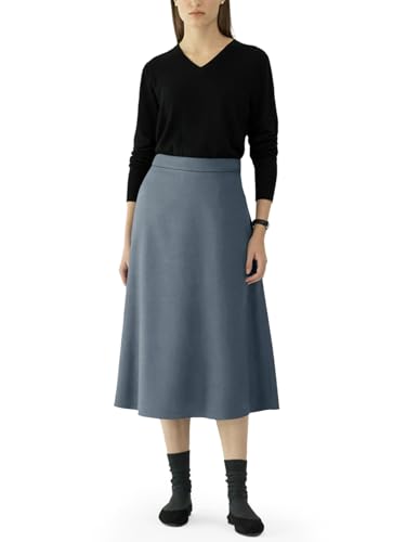 REORIA Damen Baumwolle Midi Rock Elegant Volltonfarben Röcke Dicker Ausgestellter Rock Pfauenblau S von REORIA