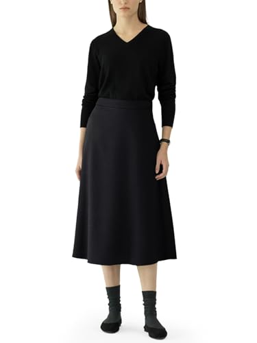 REORIA Damen Baumwolle Midi Rock Elegant Volltonfarben Röcke Dicker Ausgestellter Rock Schwarz S von REORIA