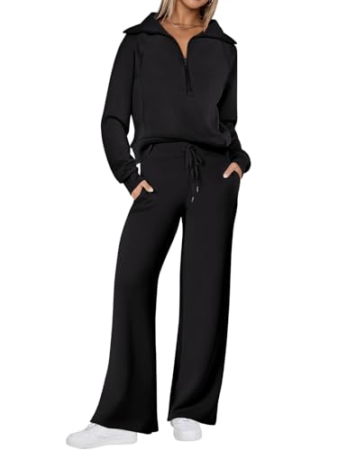 REORIA Damen Baumwolle Reißverschluss Revers Trainingsanzug Jogginganzug Zweiteiler Elegant Langarm Hausanzug Sport Set Lounge Set Schwarz S REORIA Damen Baumwolle Reißverschluss Revers Trainingsanzug Jogginganzug Zweiteiler Elegant Langarm Hausanzug Sport Set Lounge Set Schwarz S von REORIA