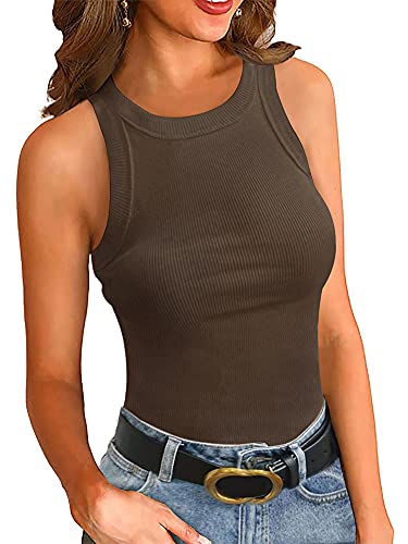 REORIA Damen Body Elegant Kurzarm Racerback Rundhals Body Braun XL von REORIA