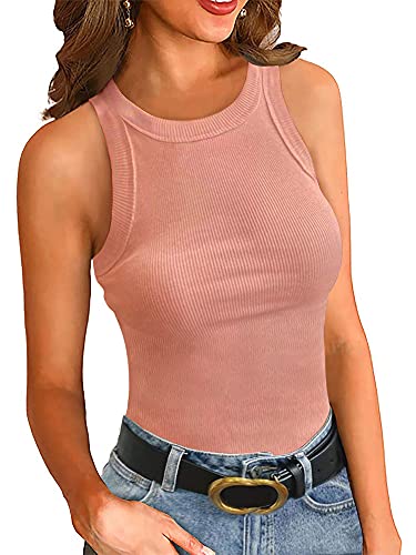 REORIA Damen Body Elegant Kurzarm Racerback Rundhals Body Rosa XL von REORIA