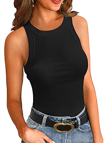 REORIA Damen Body Elegant Kurzarm Racerback Rundhals Body Schwarz S von REORIA