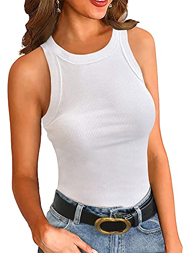 REORIA Damen Body Elegant Kurzarm Racerback Rundhals Body Weiß L von REORIA