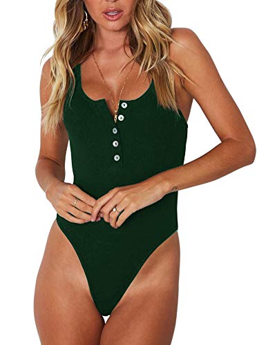 REORIA Damen Body Elegant Sommer U-Ausschnitt Racerback Taste Bodies Armeegrün XXL von REORIA