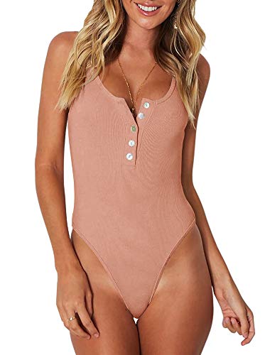 REORIA Damen Body Elegant Sommer U-Ausschnitt Racerback Taste Bodies Rosa XXL von REORIA