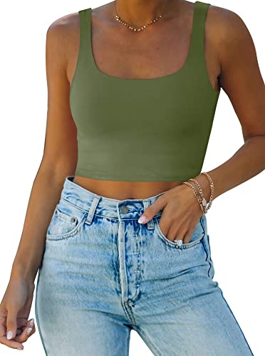 REORIA Damen Crop Top elegant Corset Top Neckholder Top Aesthetic Sport Sommer Tops Dunkelgrün L von REORIA