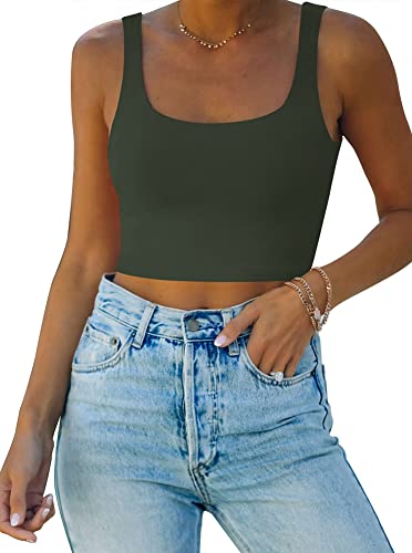 REORIA Damen Crop Top elegant Corset Top Neckholder Top Aesthetic Sport Sommer Tops Grau Grün XL von REORIA