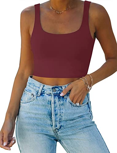 REORIA Damen Crop Top elegant Corset Top aesthetic Sport Sommer Tops Burgunderrot S von REORIA