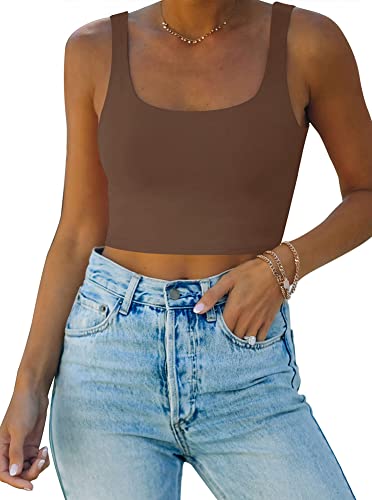 REORIA Damen Crop Top elegant Corset Top aesthetic Sport Sommer Tops Kaffee L von REORIA