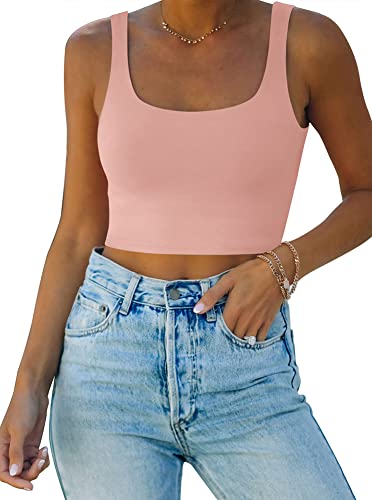 REORIA Damen Crop Top elegant Corset Top aesthetic Sport Sommer Tops Rosa M von REORIA