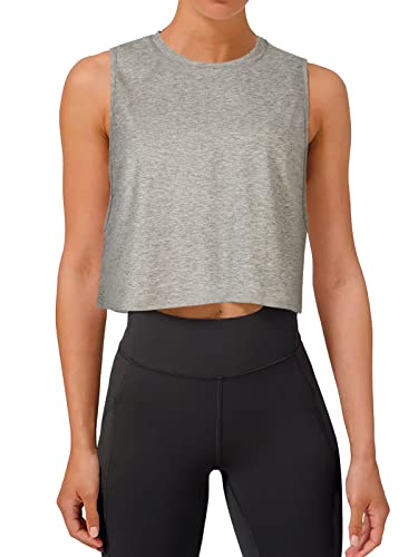 REORIA Damen Crop Tops Workout Tops Lose Ärmellose Cropped Muscle Tank Open Back Shirts Grau L von REORIA