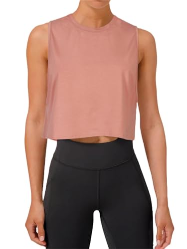 REORIA Damen Crop Tops Workout Tops Lose Ärmellose Cropped Muscle Tank Open Back Shirts Rosa XL von REORIA