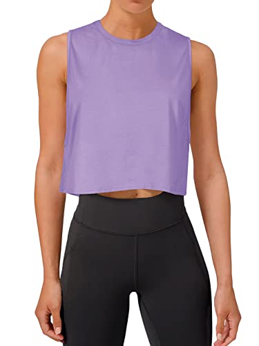 REORIA Damen Crop Tops Workout Tops Lose Ärmellose Cropped Muscle Tank Open Back Shirts Violett L von REORIA