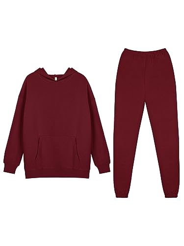 REORIA Damen Dick Baumwolle Hausanzug Weich Freizeitanzug Warm Trainingsanzug Jogginganzug Set Tracksuits Hoodies & Jogger Burgund L von REORIA