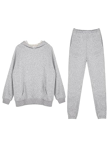 REORIA Damen Dick Baumwolle Hausanzug Weich Freizeitanzug Warm Trainingsanzug Jogginganzug Set Tracksuits Hoodies & Jogger Grau L von REORIA