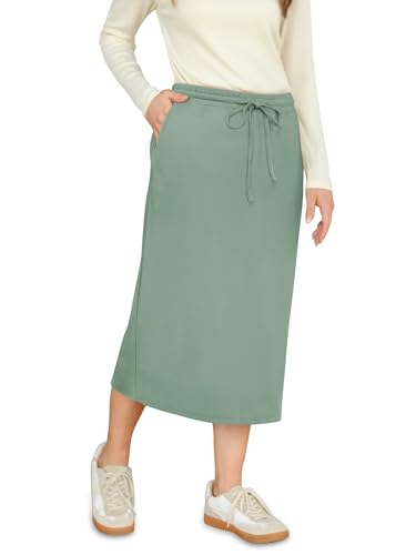 REORIA Damen Einfarbig Midi-Länge Rock Damen Lange Bleistiftröcke mit Gummizug in der Taille Grau Grün M von REORIA