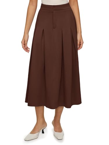 REORIA Damen Einfarbiger Midi Faltenrock Lange A-Linien Röcke mit Gummizug in der Taille Kaffee S von REORIA