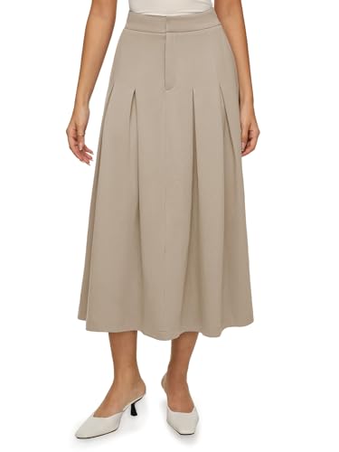 REORIA Damen Einfarbiger Midi Faltenrock Lange A-Linien Röcke mit Gummizug in der Taille Khaki XL von REORIA