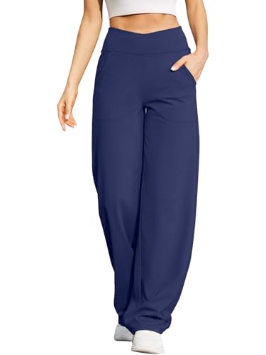 REORIA Damen Hoher Taille Überkreuzte Hose Jogginghose Sporthose Trainingshose Freizeithose Laufhose Mit Geradem Bein Marineblau S REORIA Damen Hoher Taille Überkreuzte Hose Jogginghose Sporthose Trainingshose Freizeithose Laufhose Mit Geradem Bein Marineblau S von REORIA