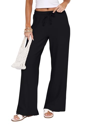 REORIA Damen Hosen Sommer Leicht Palazzo Hose Luftig Weite Hose Bein Wide Leg Pants Lose Casual Sommerhose Baumwolle Freizeithose Strandhose mit Kordelzug Elastisch REORIA Damen Hosen Sommer Leicht Palazzo Hose Luftig Weite Hose Bein Wide Leg Pants Lose Casual Sommerhose Baumwolle Freizeithose Strandhose mit Kordelzug Elastisch von REORIA