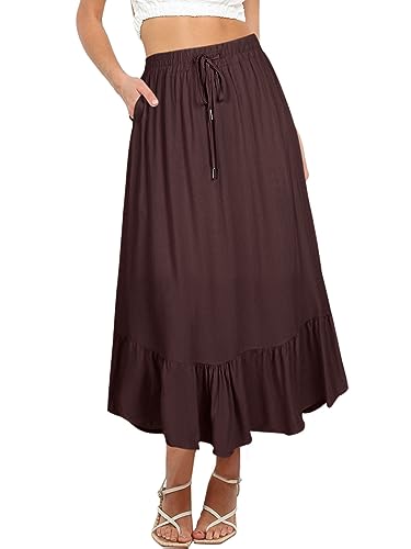 REORIA Damen Röcke Elastische Maxiröcke mit hoher Taille für Damen Lange Röcke mit Taschen Kaffee S von REORIA