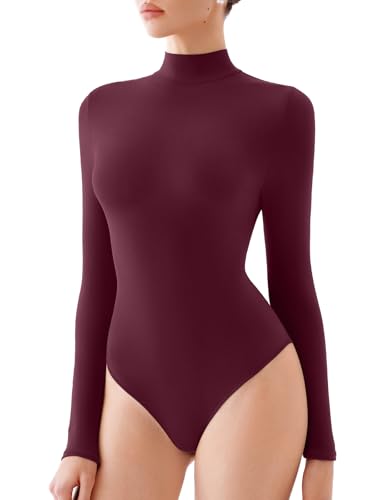 REORIA Damen Rollkragen Langarm Bodysuits Basic Slim Fit Doppelt gefüttert Leichte Lagenoberteile Burgund L REORIA Damen Rollkragen Langarm Bodysuits Basic Slim Fit Doppelt gefüttert Leichte Lagenoberteile Burgund L von REORIA
