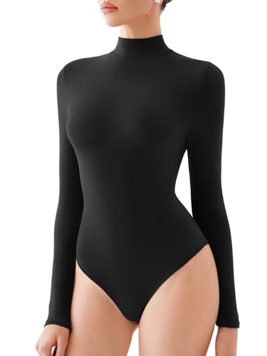REORIA Damen Rollkragen Langarm Bodysuits Basic Slim Fit Doppelt gefüttert Leichte Lagenoberteile Schwarz XXL REORIA Damen Rollkragen Langarm Bodysuits Basic Slim Fit Doppelt gefüttert Leichte Lagenoberteile Schwarz XXL von REORIA