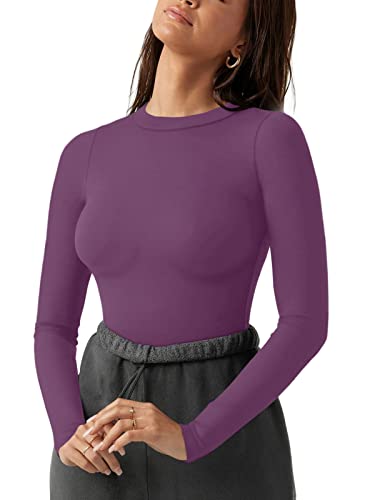 REORIA Damen Rundhalsausschnitt doppelt gefüttert lange Ärmel einteilig eng anliegend T-Shirts Trikots Bodys Tops zum Ausgehen Mauverot XL REORIA Damen Rundhalsausschnitt doppelt gefüttert lange Ärmel einteilig eng anliegend T-Shirts Trikots Bodys Tops zum Ausgehen Mauverot XL von REORIA