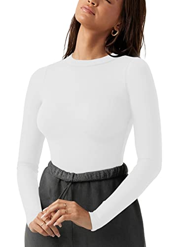 REORIA Damen Rundhalsausschnitt doppelt gefüttert lange Ärmel einteilig eng anliegend T-Shirts Trikots Bodys Tops zum Ausgehen Weiß XL REORIA Damen Rundhalsausschnitt doppelt gefüttert lange Ärmel einteilig eng anliegend T-Shirts Trikots Bodys Tops zum Ausgehen Weiß XL von REORIA