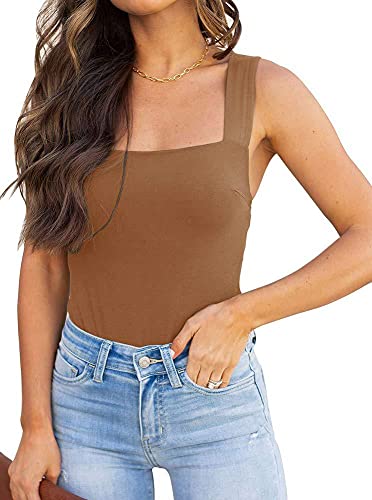 REORIA Damen Sexy Square Neck Ärmellose Tanktops Bodysuits Stretchy Leotard Clubwear Braun X-Small REORIA Damen Sexy Square Neck Ärmellose Tanktops Bodysuits Stretchy Leotard Clubwear Braun X-Small von REORIA
