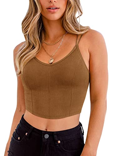 REORIA Damen Sexy V-Ausschnitt Bustiers Spaghettiträger Korsetts Crop Tops Camisoles Weste BHs Braun L von REORIA