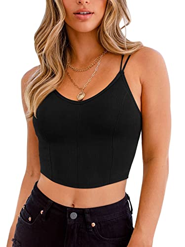 REORIA Damen Sexy V-Ausschnitt Bustiers Spaghettiträger Korsetts Crop Tops Camisoles Weste BHs Schwarz XL von REORIA