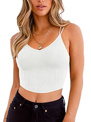 REORIA Damen Sexy V-Ausschnitt Bustiers Spaghettiträger Korsetts Crop Tops Camisoles Weste BHs Weiß L von REORIA