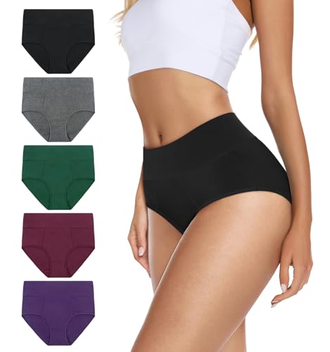 REORIA Damen Slips Mehrpack Baumwolle Unterwäsche Weiche Atmungsaktive Unterhosen Stretch Pantys 5er-Pack Einfarbig Dunkle Farbe S von REORIA