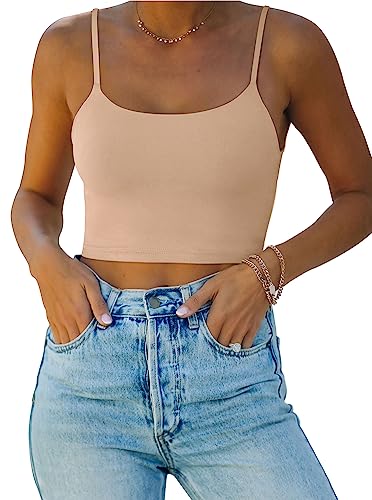 REORIA Damen Sommer Basic Ärmellos Verstellbarer Spaghettiträger Cami Camisole Tailliertes Nahtloses Yoga Cropped Tank Niedliche Crop Tops für Teenager Mädchen Skin Groß von REORIA