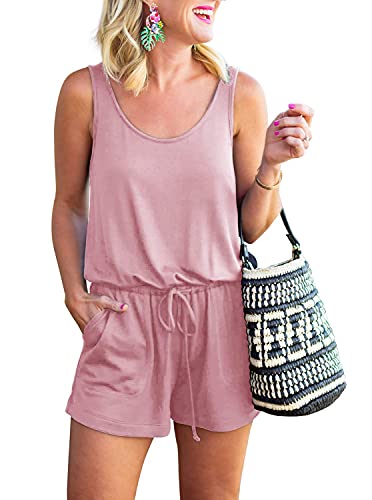 REORIA Damen Sommer Lose V-Ausschnitt Spaghettiträger Kurz Jumpsuit Rosa XL von REORIA