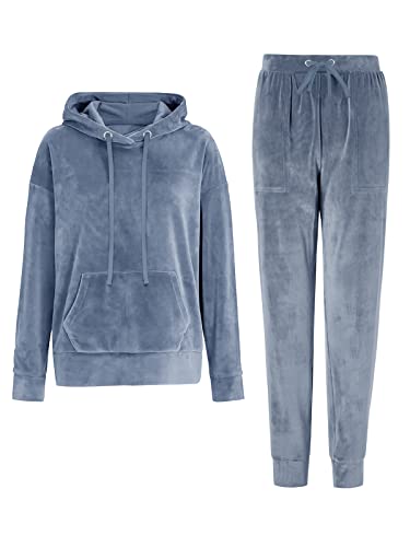 REORIA Damen Tracksuit Set Langarm Hoodie Jogger Rundhalsausschnitt Zweiteiliges Outfit Trainingsanzug Blau L von REORIA