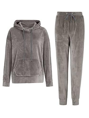 REORIA Damen Tracksuit Set Langarm Hoodie Jogger Rundhalsausschnitt Zweiteiliges Outfit Trainingsanzug Dunkelgrau L von REORIA