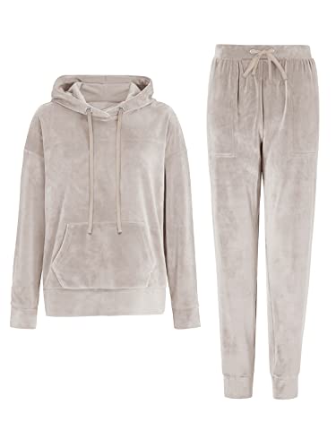 REORIA Damen Tracksuit Set Langarm Hoodie Jogger Rundhalsausschnitt Zweiteiliges Outfit Trainingsanzug Hellgrau L von REORIA