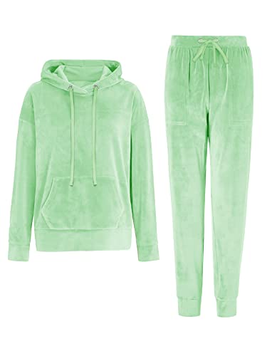 REORIA Damen Tracksuit Set Langarm Hoodie Jogger Rundhalsausschnitt Zweiteiliges Outfit Trainingsanzug Hellgrün M von REORIA