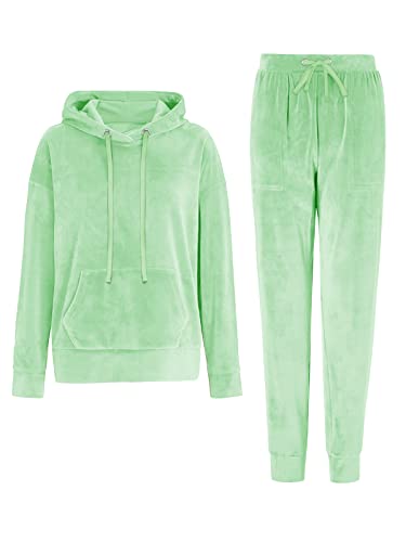 REORIA Damen Tracksuit Set Langarm Hoodie Jogger Rundhalsausschnitt Zweiteiliges Outfit Trainingsanzug Hellgrün S von REORIA