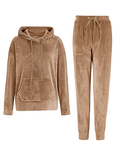 REORIA Damen Tracksuit Set Langarm Hoodie Jogger Rundhalsausschnitt Zweiteiliges Outfit Trainingsanzug Khaki L von REORIA