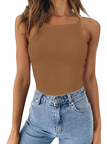 REORIA Damen Trägerlos kurzarm Racerback Riemchen Body Braun 2XL von REORIA