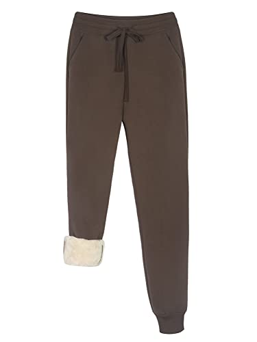 REORIA Damen Warme Hose für den Winter Dickes Sherpa-Futter athletischer Jogger Fleece-Futter Jogginghose mit Taschen Kaffee XS von REORIA