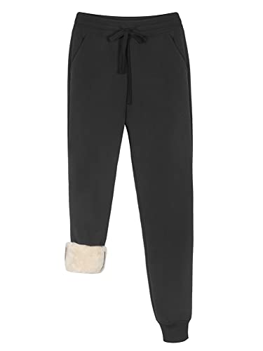 REORIA Damen Warme Hose für den Winter Dickes Sherpa-Futter athletischer Jogger Fleece-Futter Jogginghose mit Taschen Schwarz M von REORIA