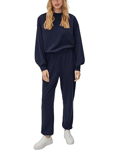 REORIA Damen Weich Hausanzug Dick Freizeitanzug Warm Trainingsanzug Jogginganzug Set Tracksuits Marineblau L von REORIA