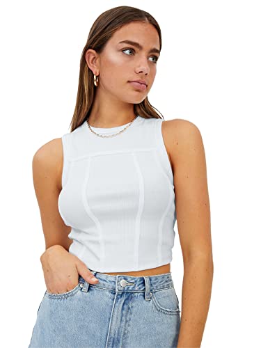 REORIA Damen ärmellose Tanktops mit Racerback und Rundhalsausschnitt Weiß XXL von REORIA