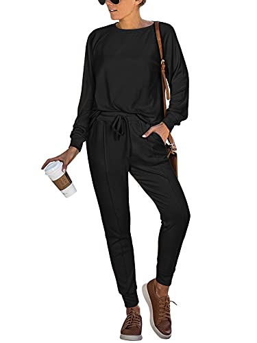 REORIA Women’s Casual 2 Piece Outfits Long Sleeve Top And Bottom Jogger Sets Sweatsuits Tracksuit Black M von REORIA